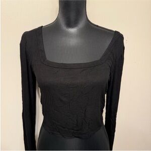 NWT Michael Lauren women’s black long sleeve square neck crop top L